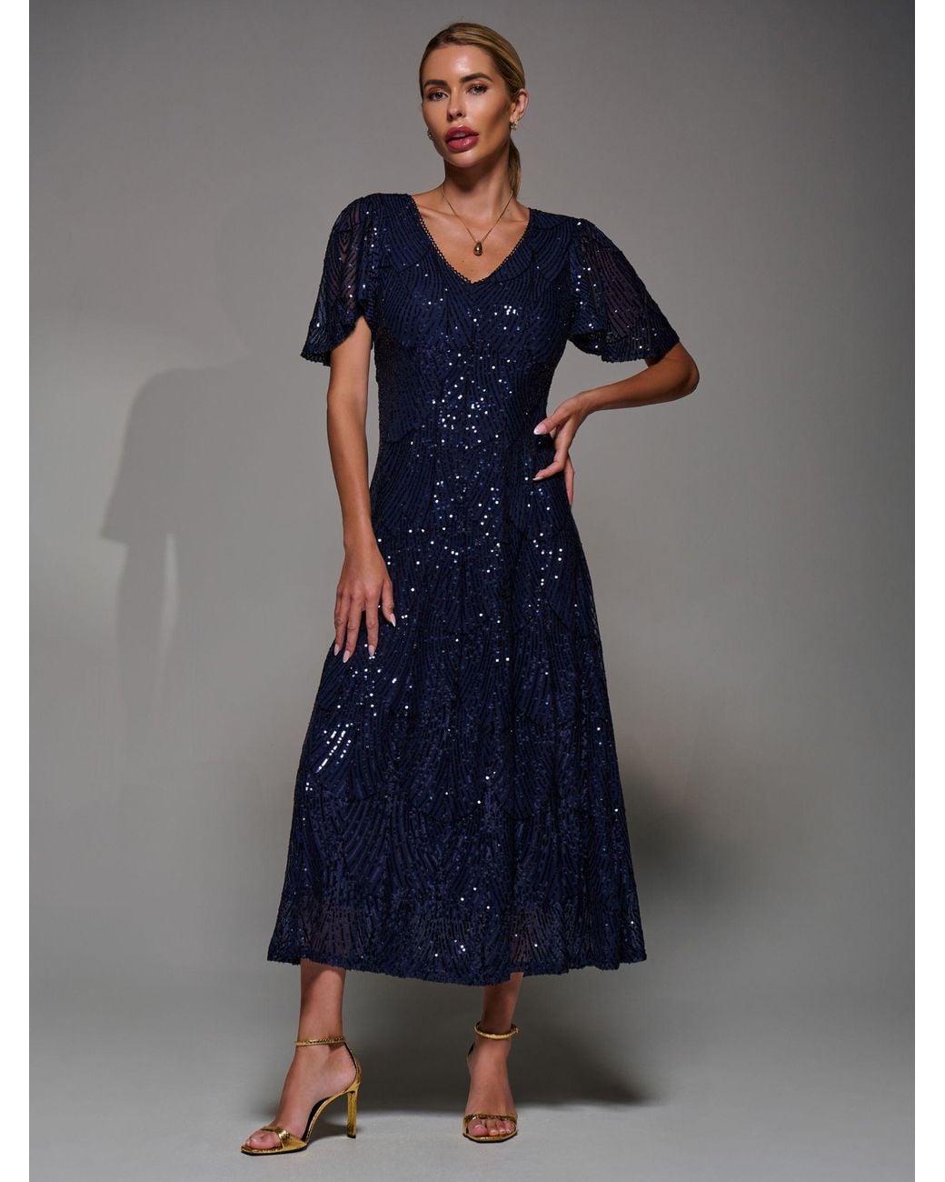 Jolie Moi Sequin Angel Sleeve Fit & Flare Midaxi Dress in Blue | Lyst Jolie Moi Sequin Angel Sleeve Fit & Flare Midaxi Dress in Blue | Lyst