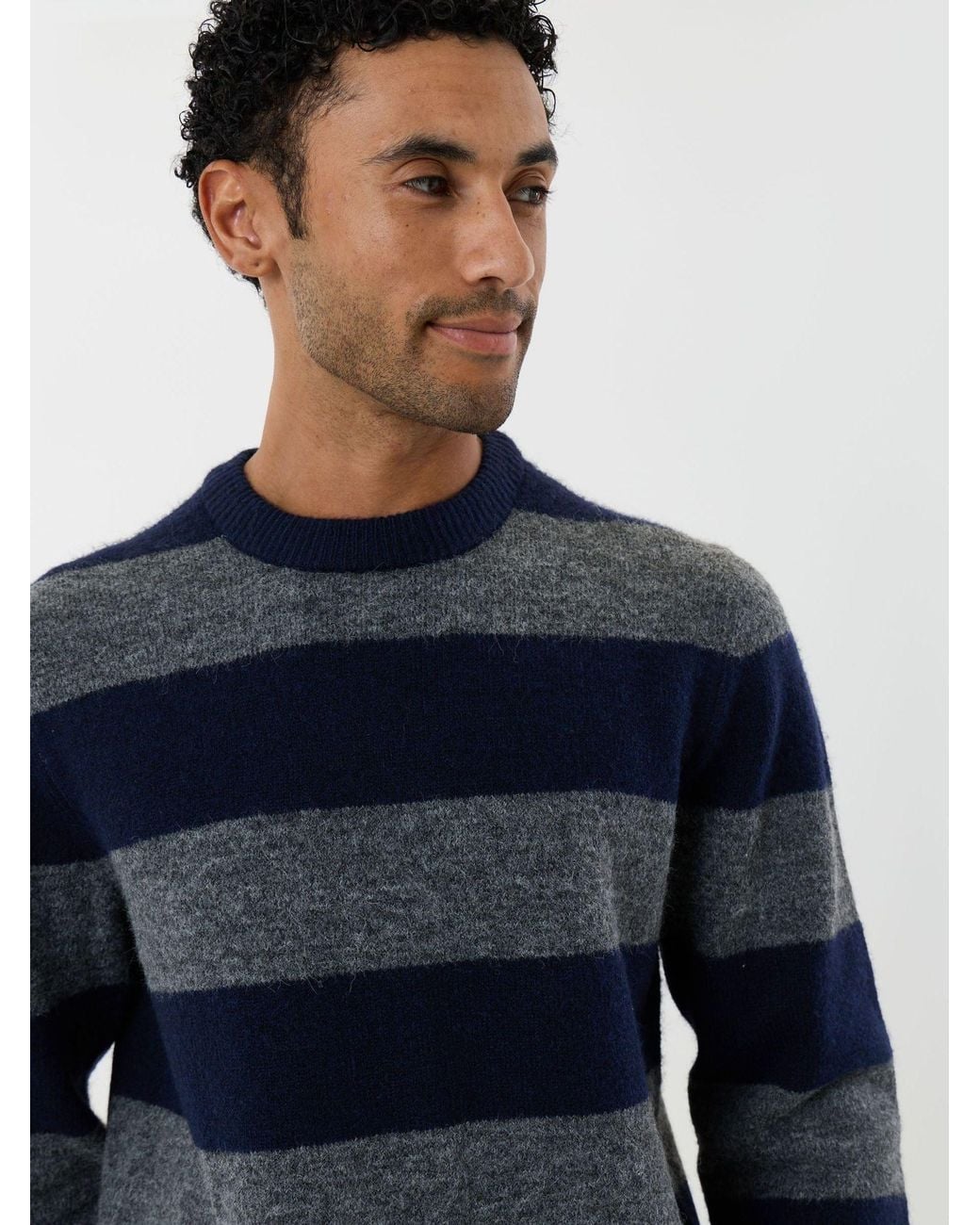 Threadbare Blue Knitted Crew Neck Jumper for men