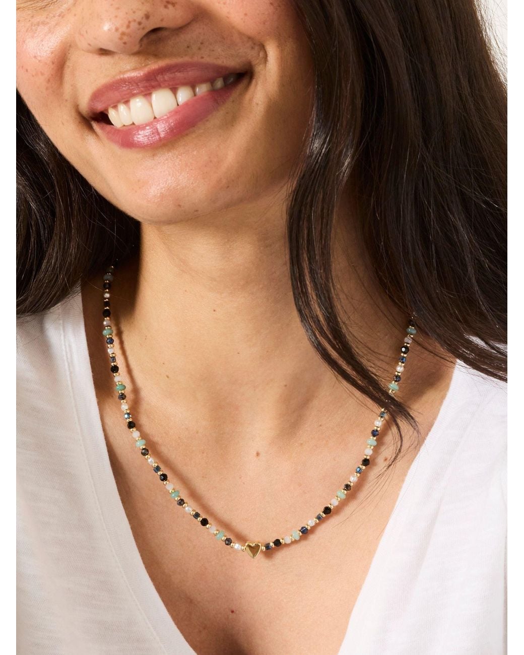 FatFace Natural Heart Bead Necklace