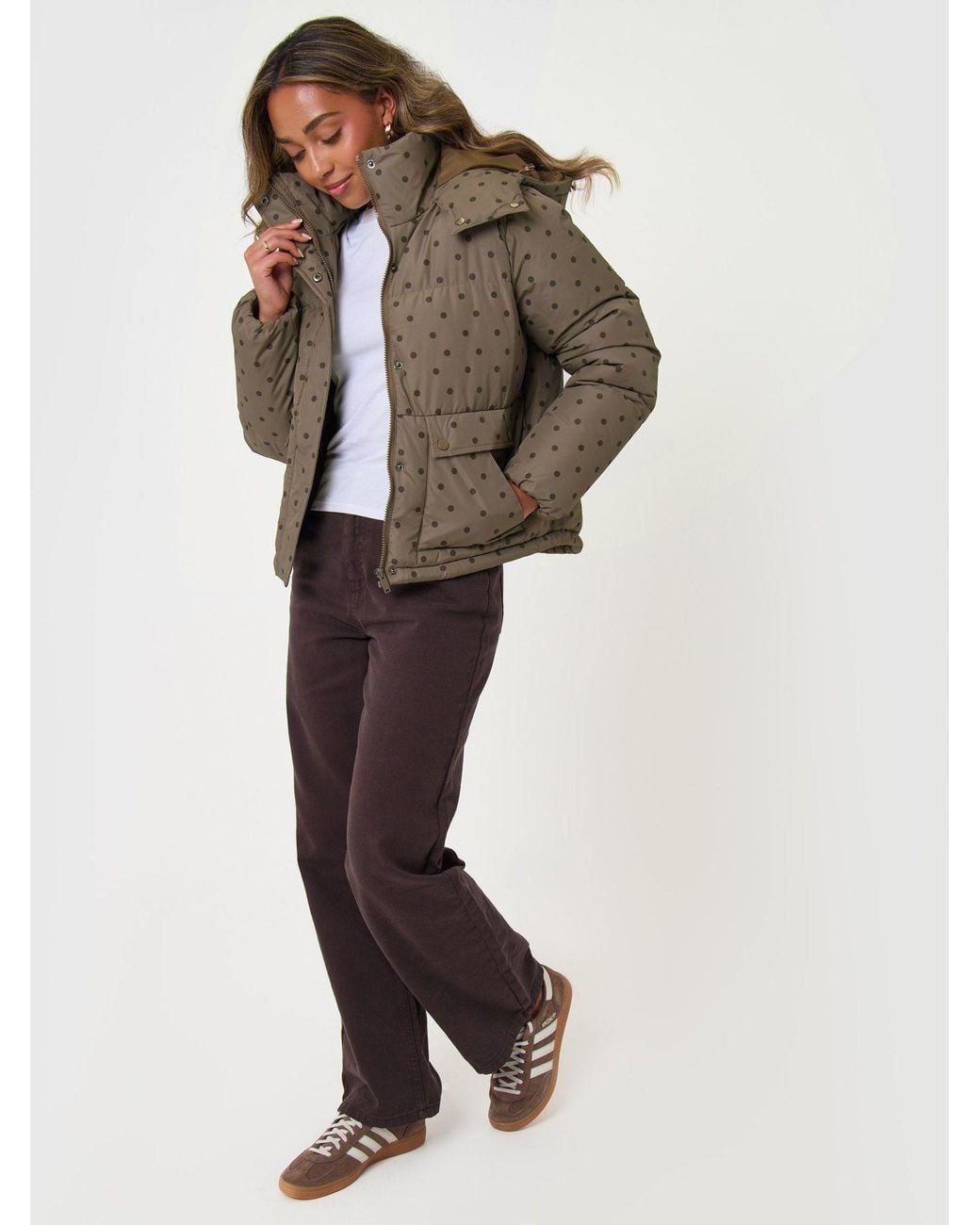 Threadbare Brown Cropped Funnel Neck Puffer Coat