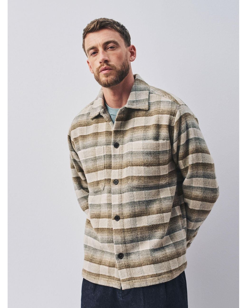 Next Gray Check Wool Blend Shacket for men