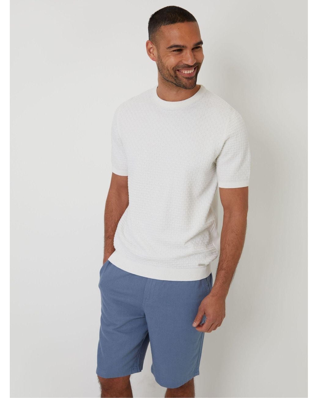 Threadbare Blue Linen Blend Shorts for men