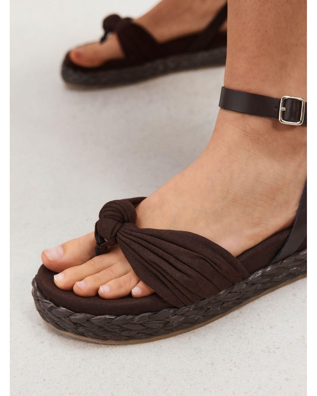 Next Black Raffia Knot Detailing Toe Thong Sandals