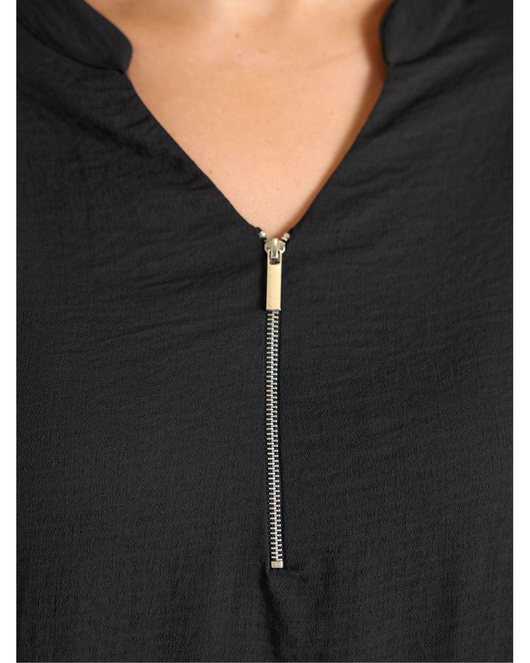 Evans Black Zip Front Blouse