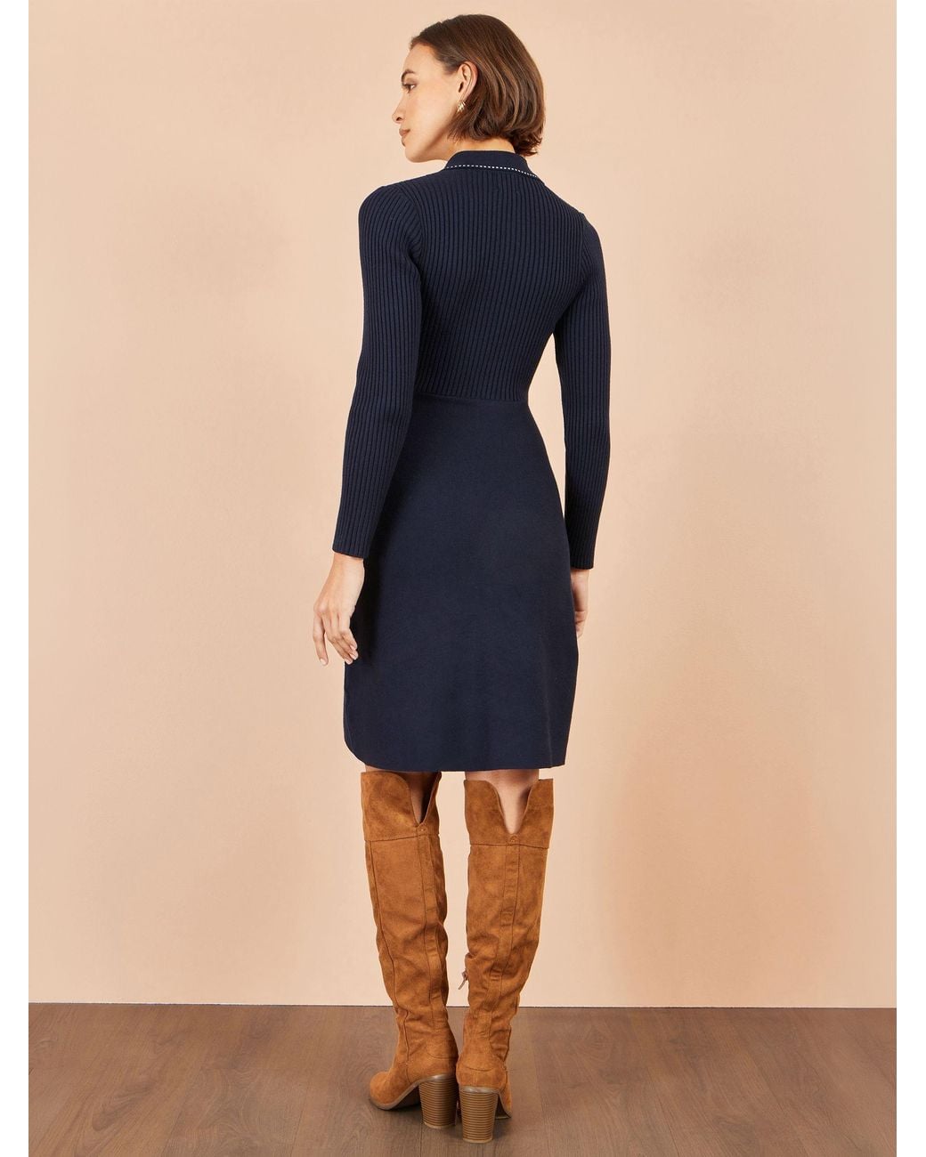 Yumi' Rib Knit Skater Shirt Dress in Blue | Lyst