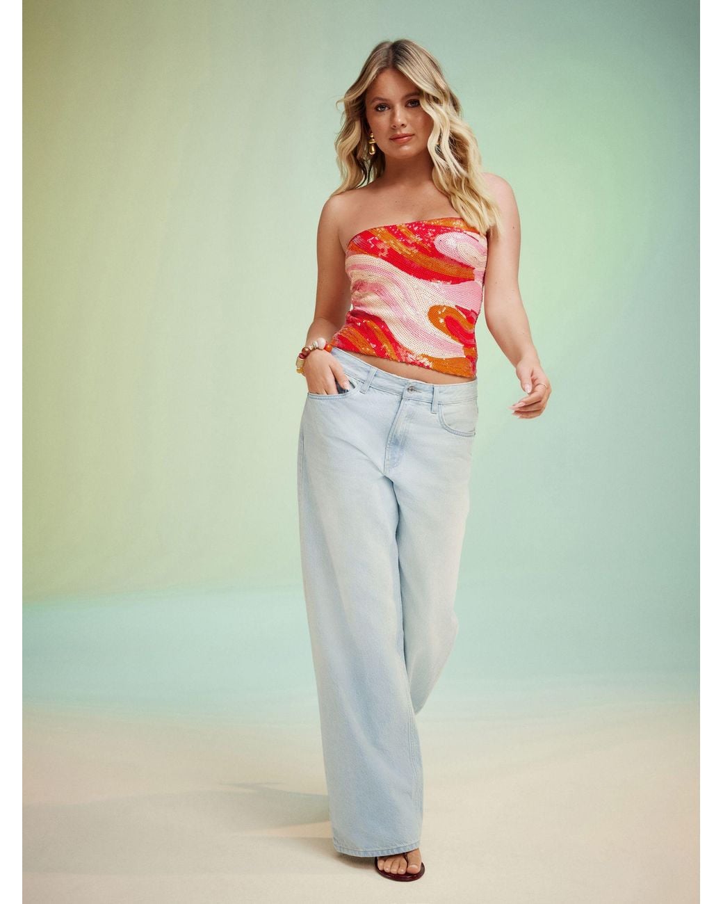 Next Red Sequin Bandeau Top