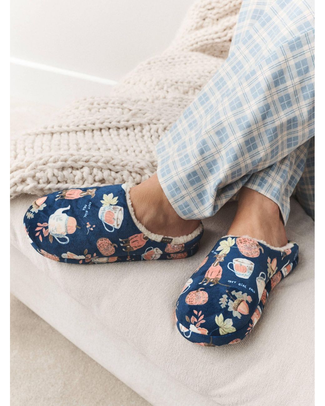 Next Blue Whippet Plush Mule Printed Slippers