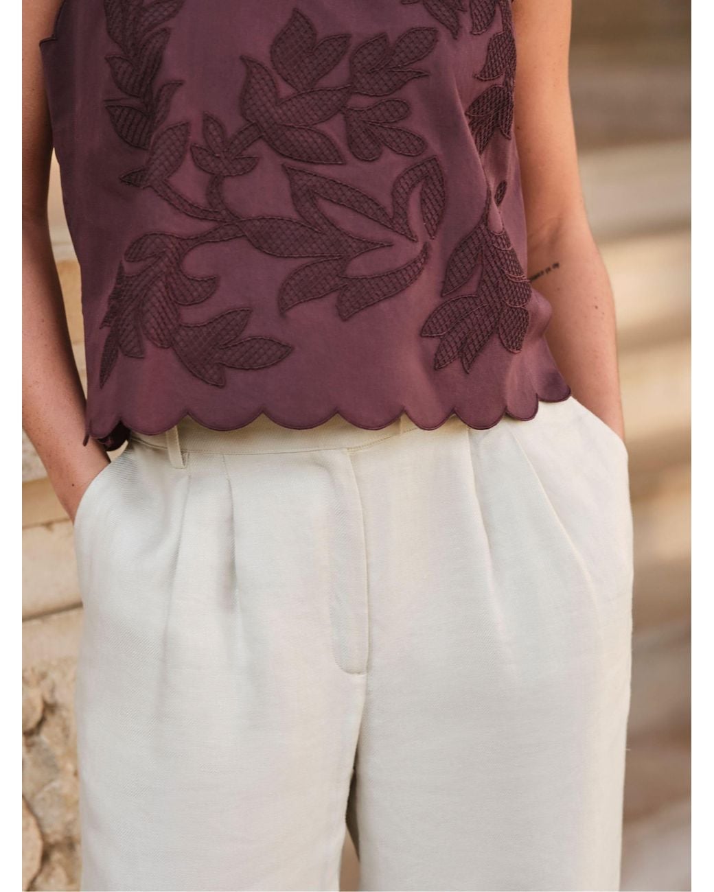 FatFace Brown Meg Cutwork Shell Top