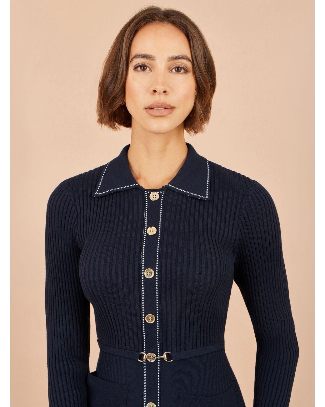 Yumi' Rib Knit Skater Shirt Dress in Blue | Lyst