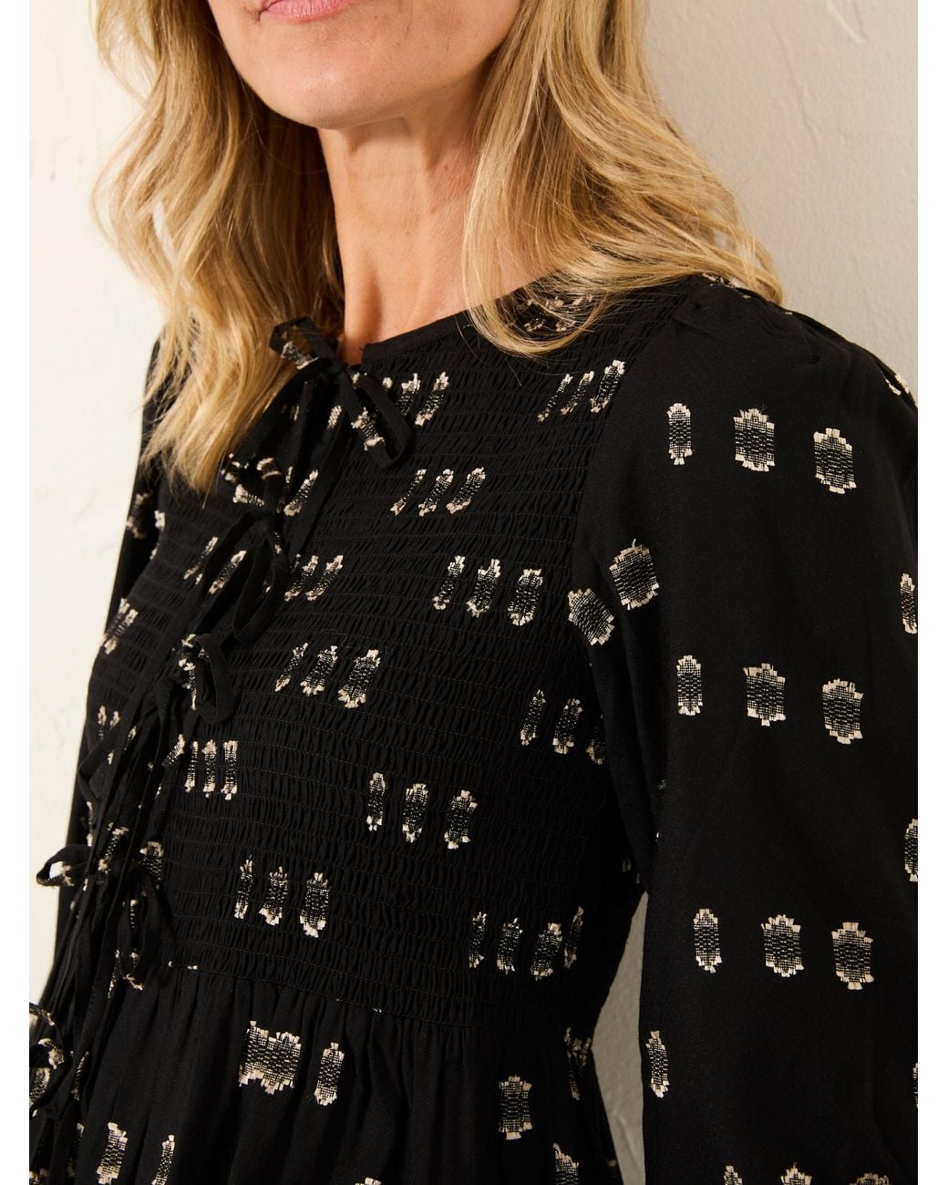 FatFace Black Fatface Kiki Metallic Tie Front Blouse