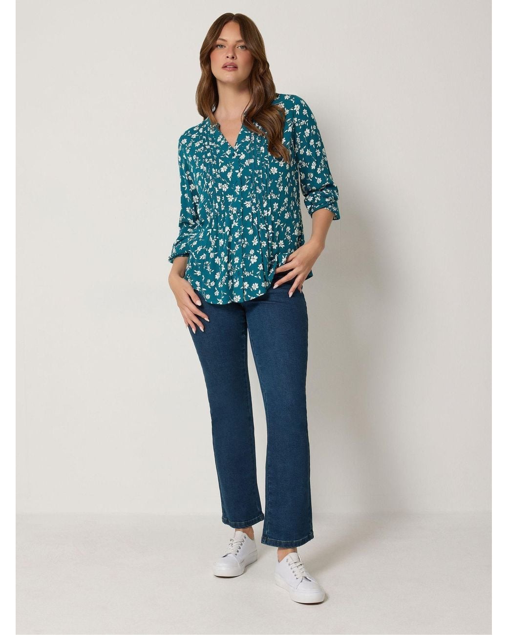 M Com Blue Ditsy Pintuck Blouse