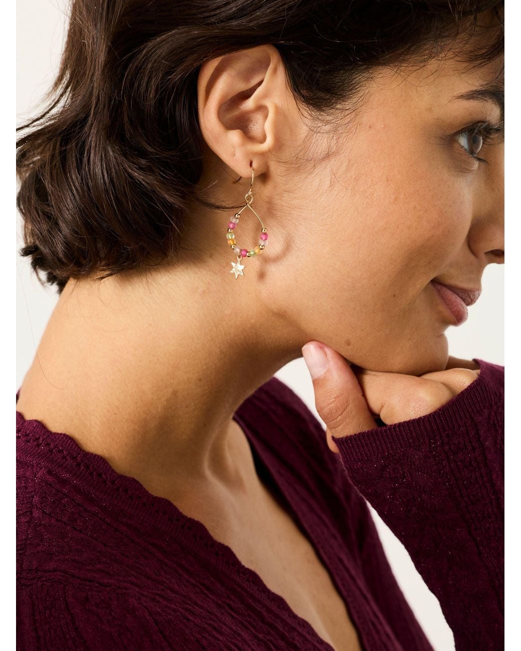 FatFace Purple Star Beaded Hoops Earrings