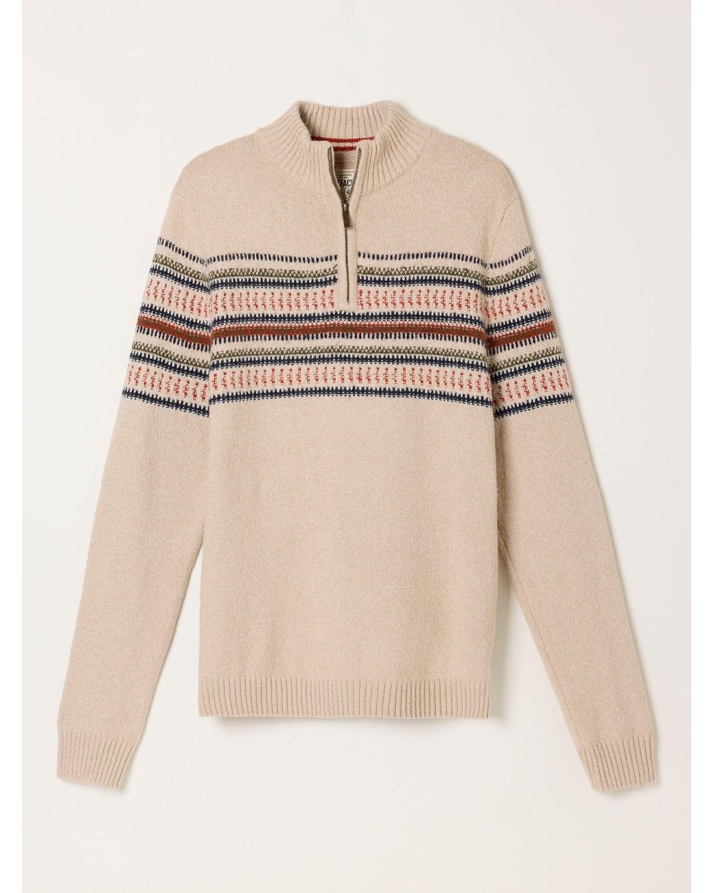 FatFace Natural Fatface Selkirk Light Pattern Quarter Zip Knitted Jumper for men