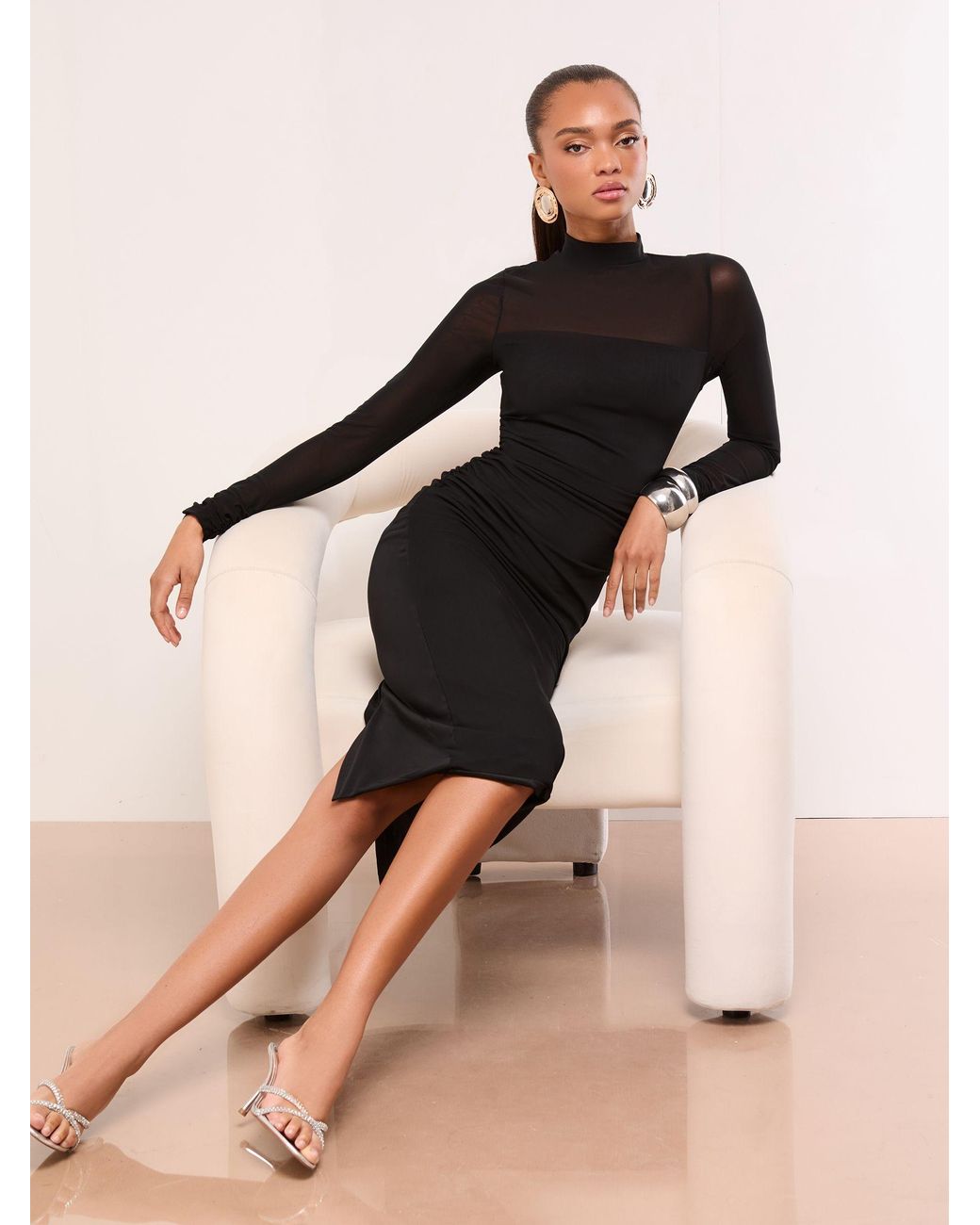 chinese dress ladies Trina Mesh Ruched Midi Dress – Retrofete