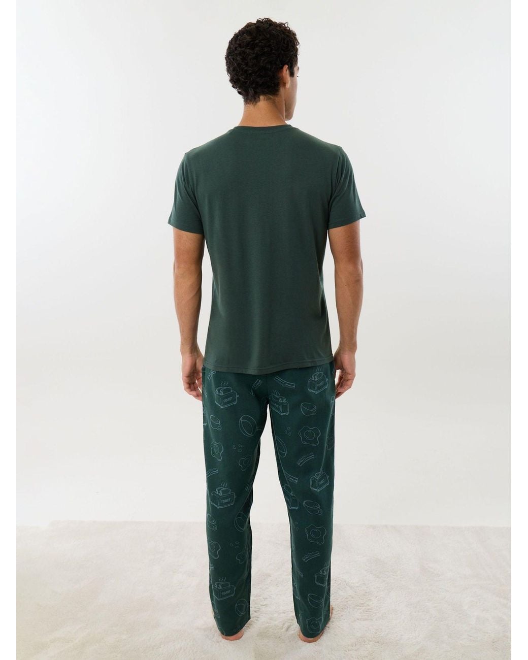 Threadbare Green Breakfast Print Christmas Pyjamas Set for men