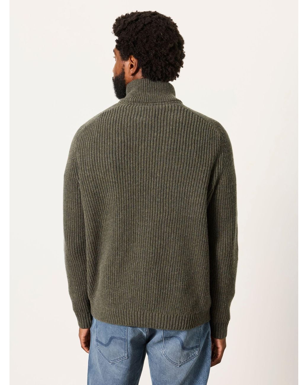 FatFace Green Fatface Ember Quarter Zip Knitted Jumper for men