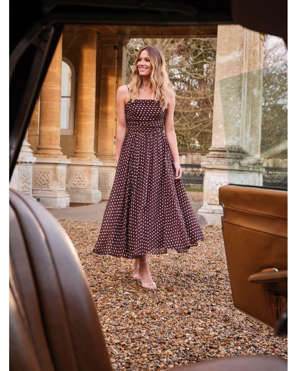 FatFace Brown Fatface Mischa Petite Polka Dot Prom Dress