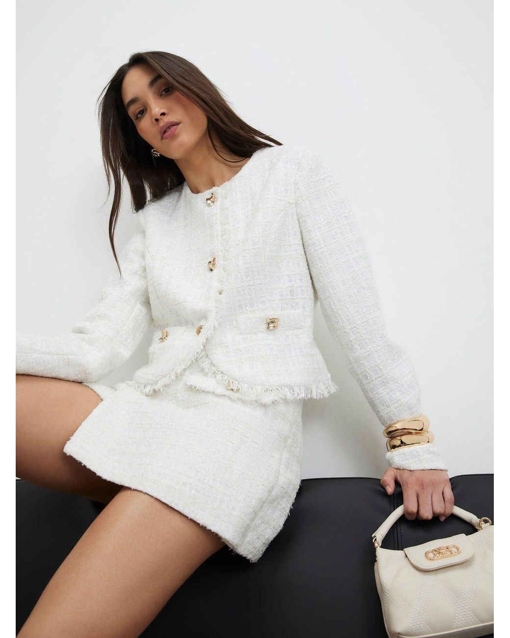 River Island White Boucle Trophy Jacket