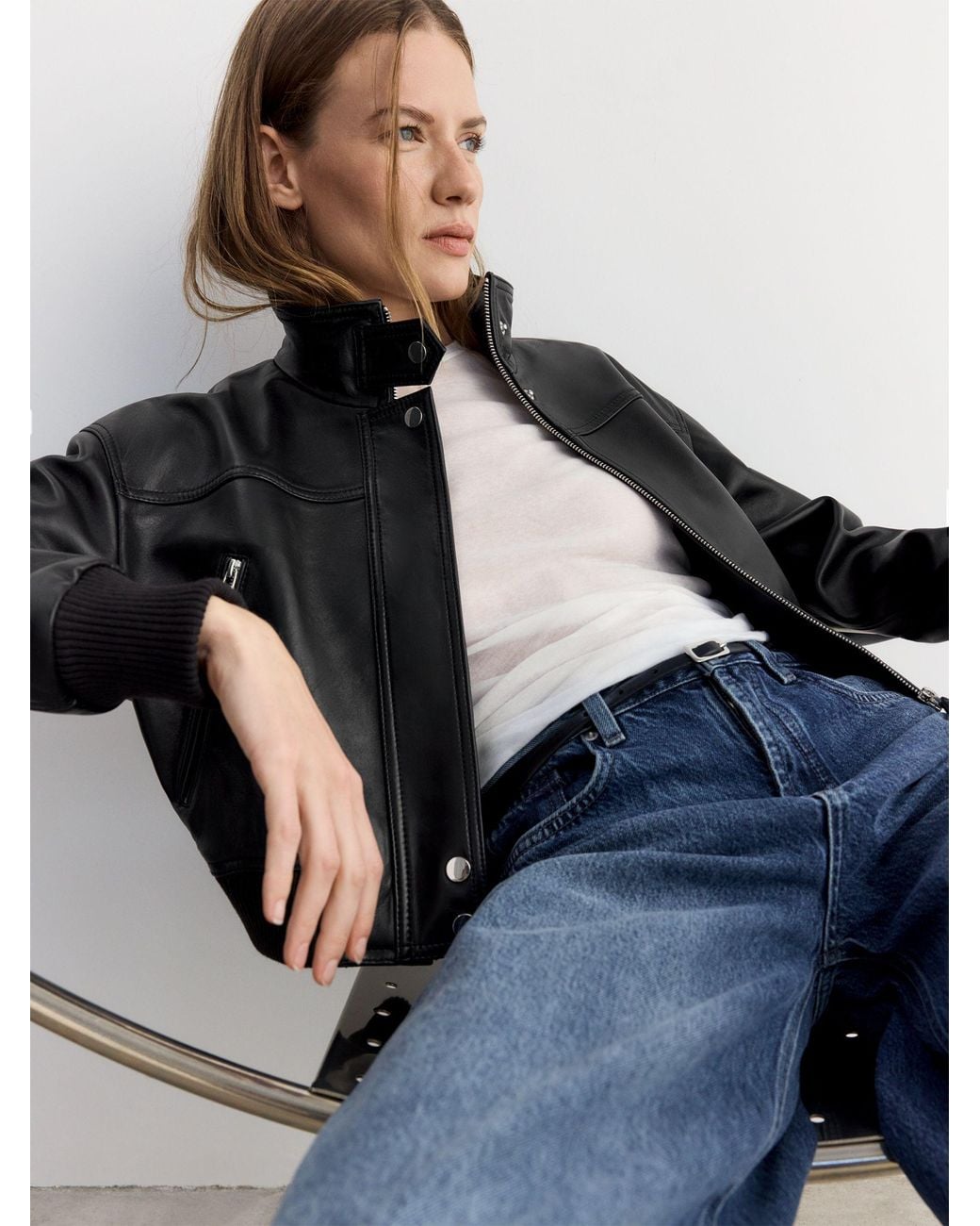 BHOEM Black Real Leather Biker Crop Jacket