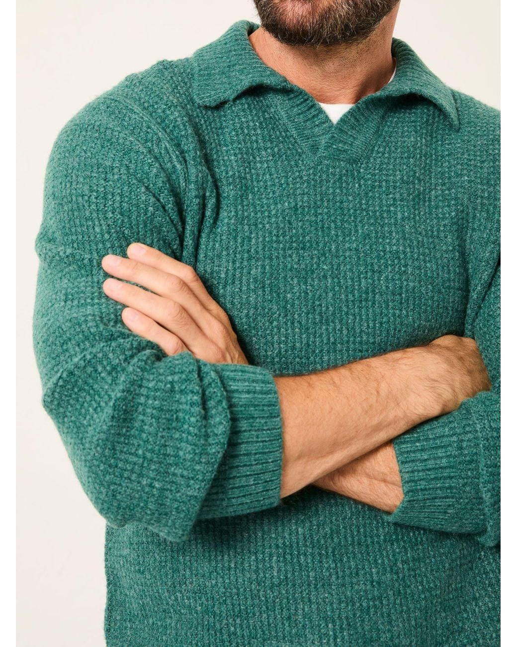 FatFace Green Calder Split Collar Knitted Jumper for men