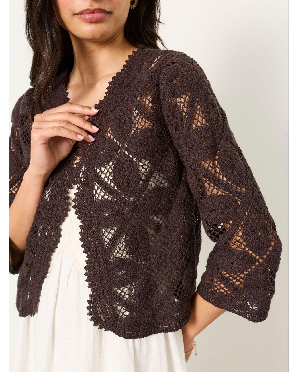 FatFace Natural Carrie Crochet Cardigan