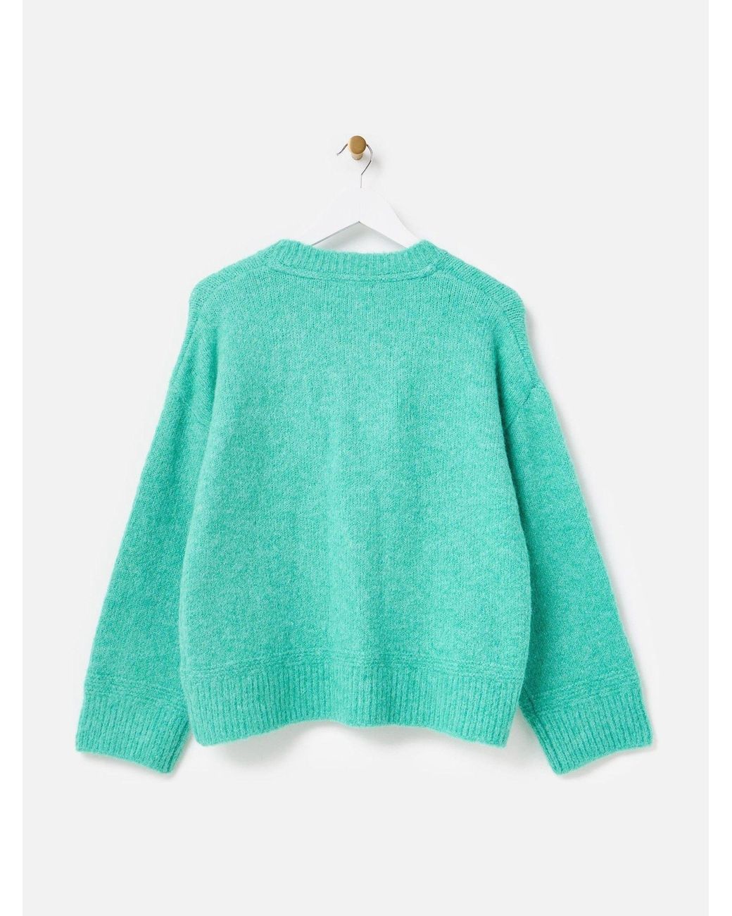 Oliver Bonas Green Cat Crew Neck Knitted Jumper