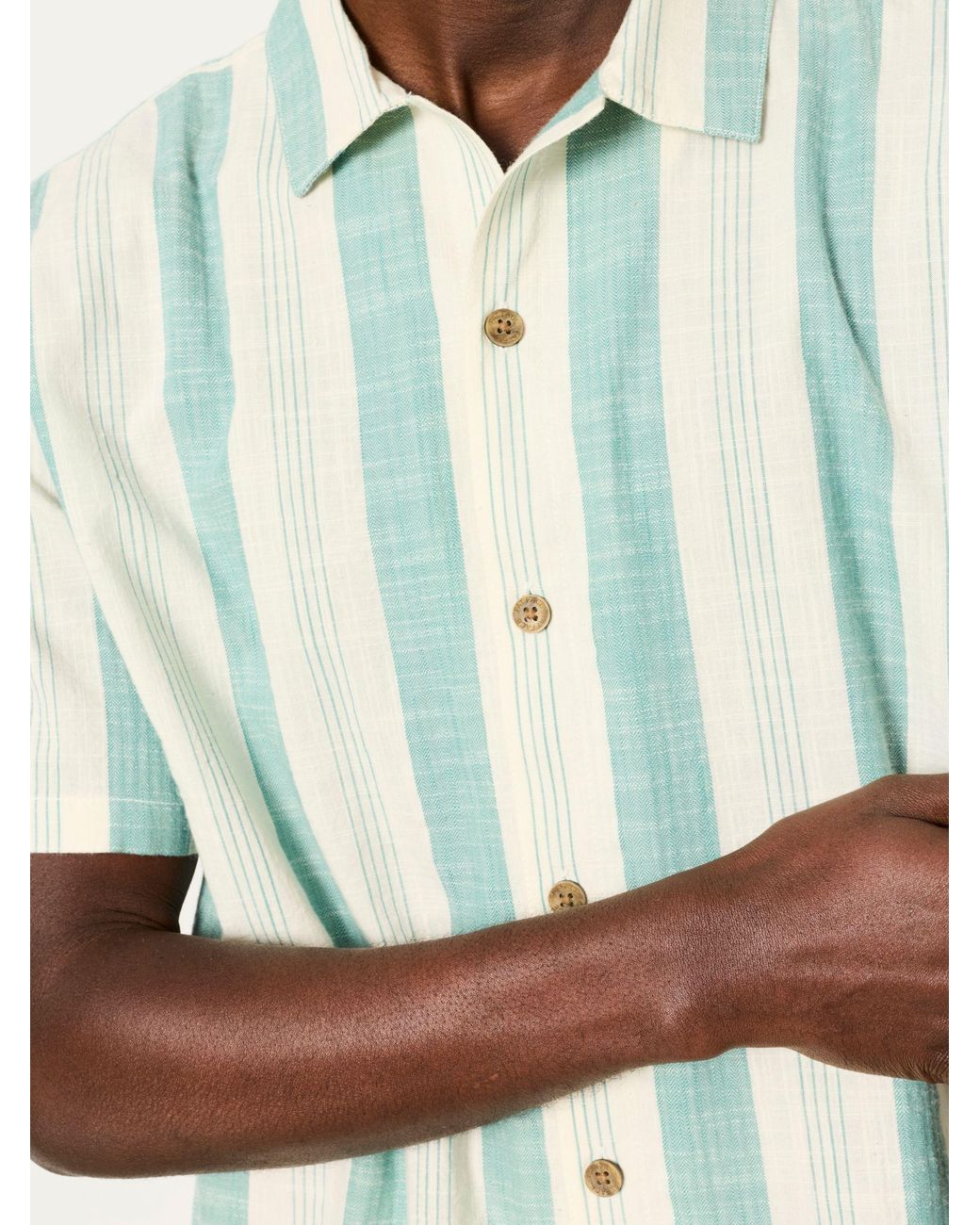 FatFace Blue Short Sleeve Relaxed Fit Cove Wide Stripe Shirt for men