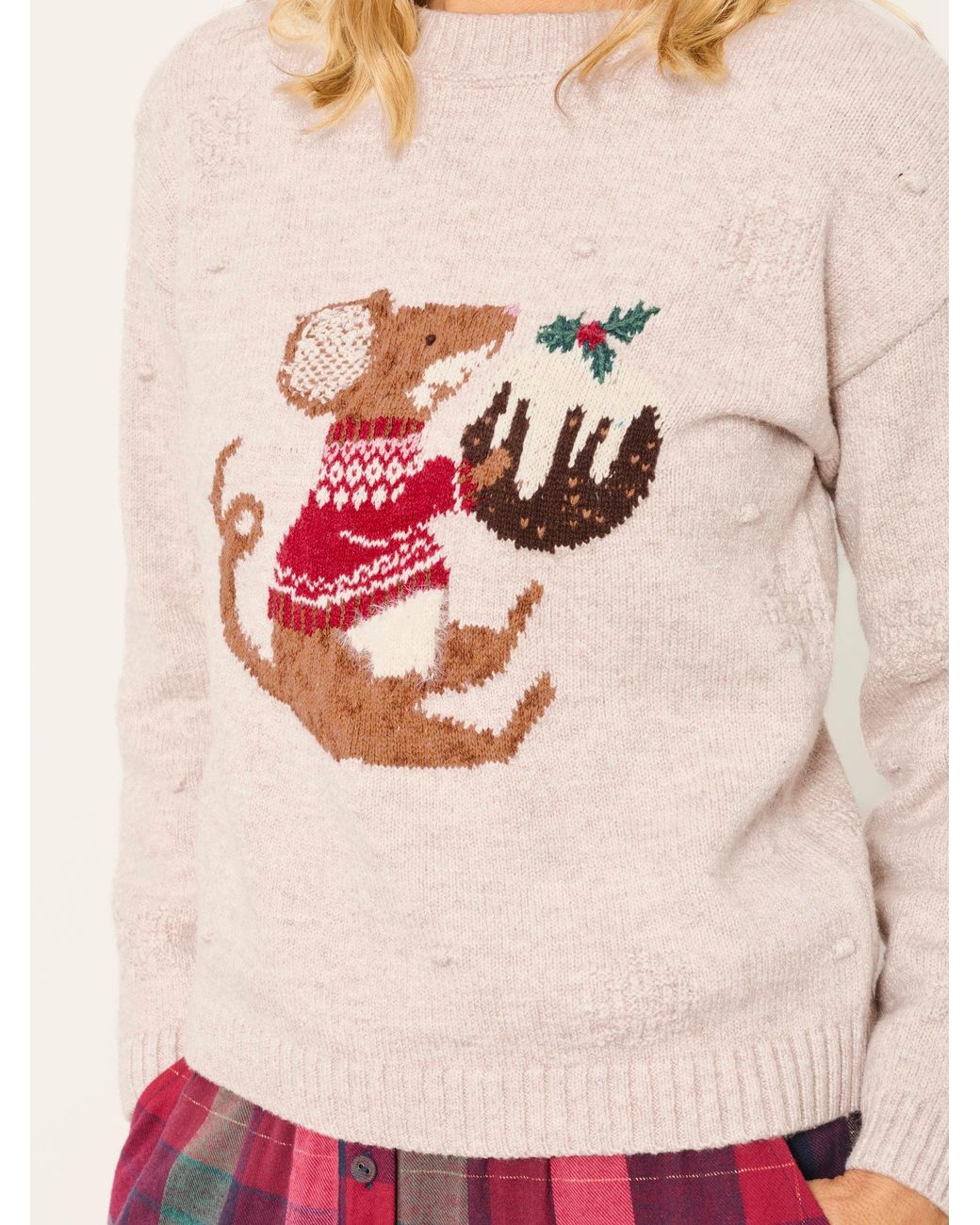 FatFace White Shelter Mouse Pudding Jumper