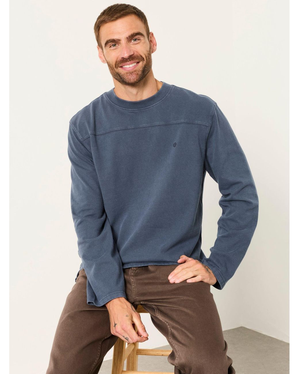 FatFace Blue Long Sleeve Alton T-Shirt for men