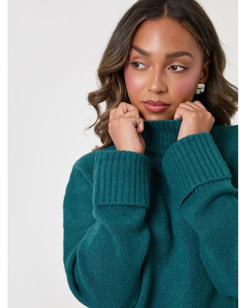 Threadbare Blue Lucia Funnel Neck Jumper