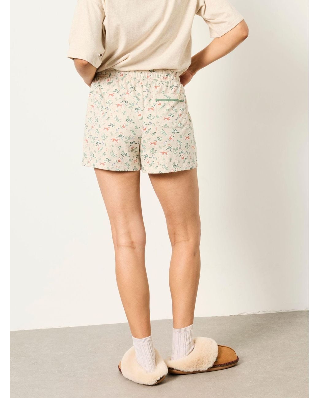 FatFace Natural Fox Print Jersey Pyjama Shorts