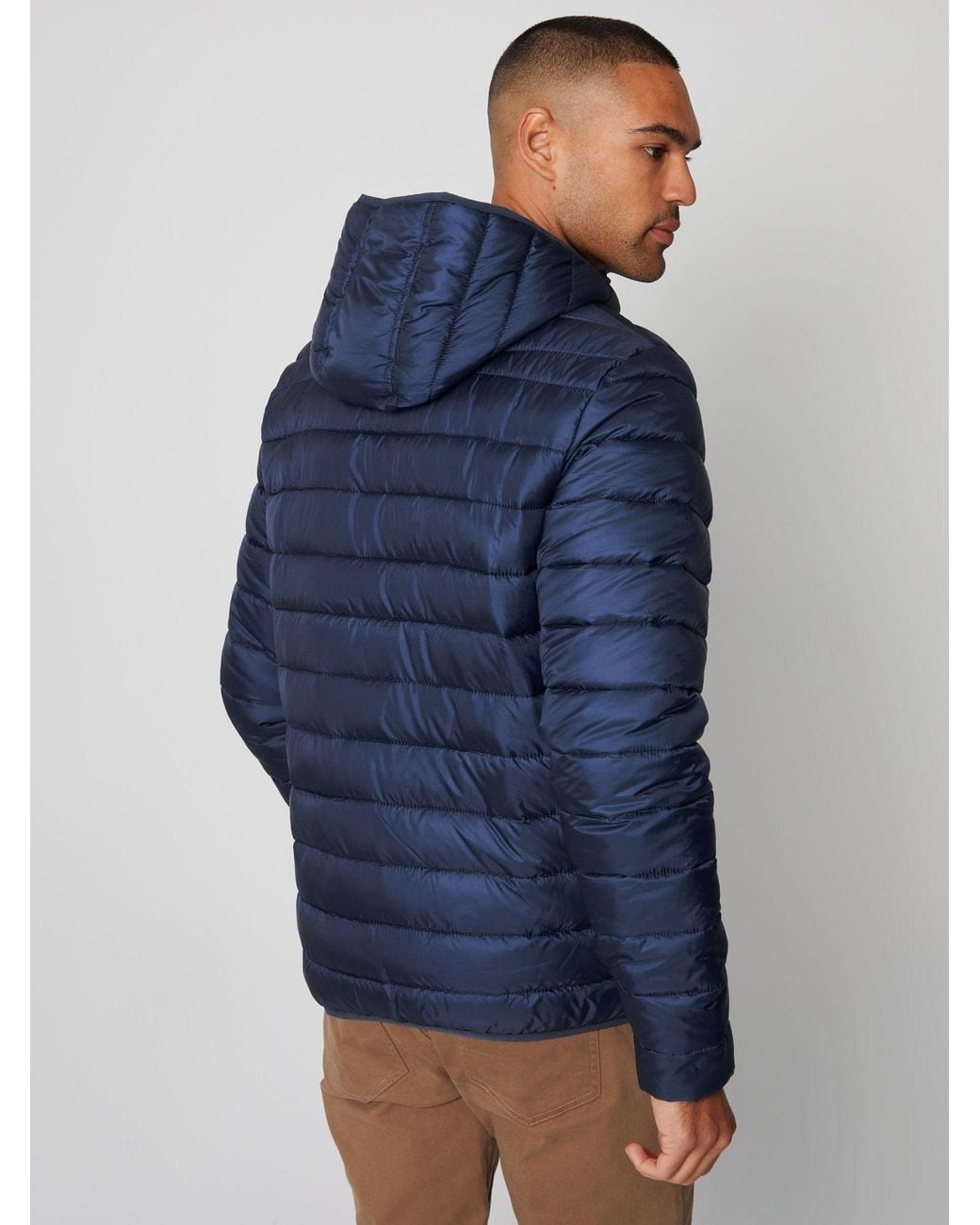 Threadbare Blue Matte Finish Padded Hooded Jacket for men