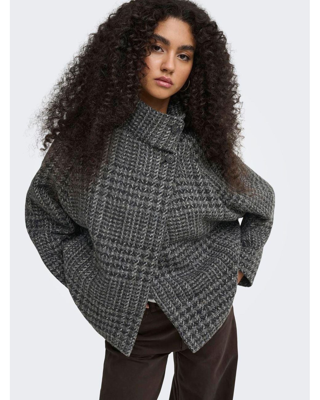 Jdy Gray Check High-Neck Jacket