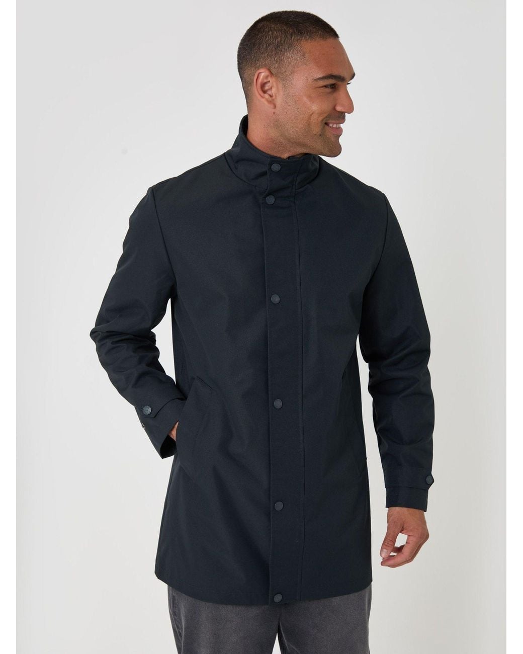 Threadbare Blue Showerproof Funnel Neck Longline Jacket for men