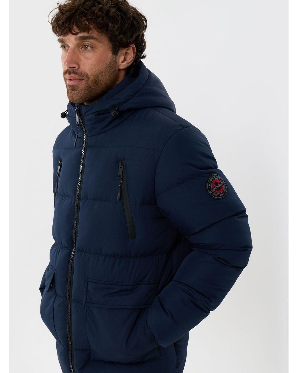 Threadbare Blue Showerproof Padded Double Zip Coat for men