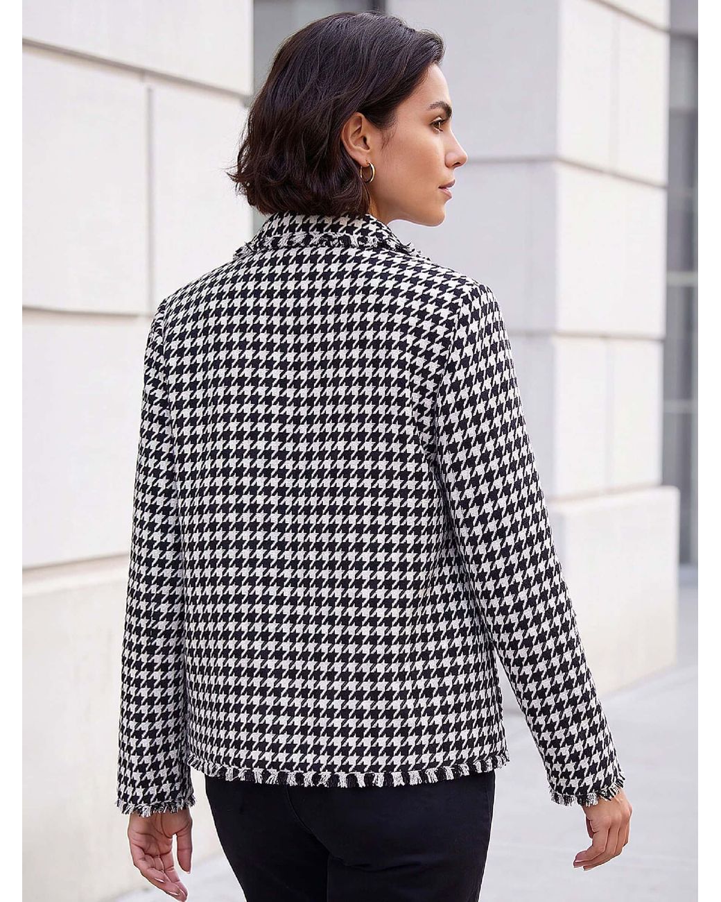 Roman White Dogtooth Frayed Jacket