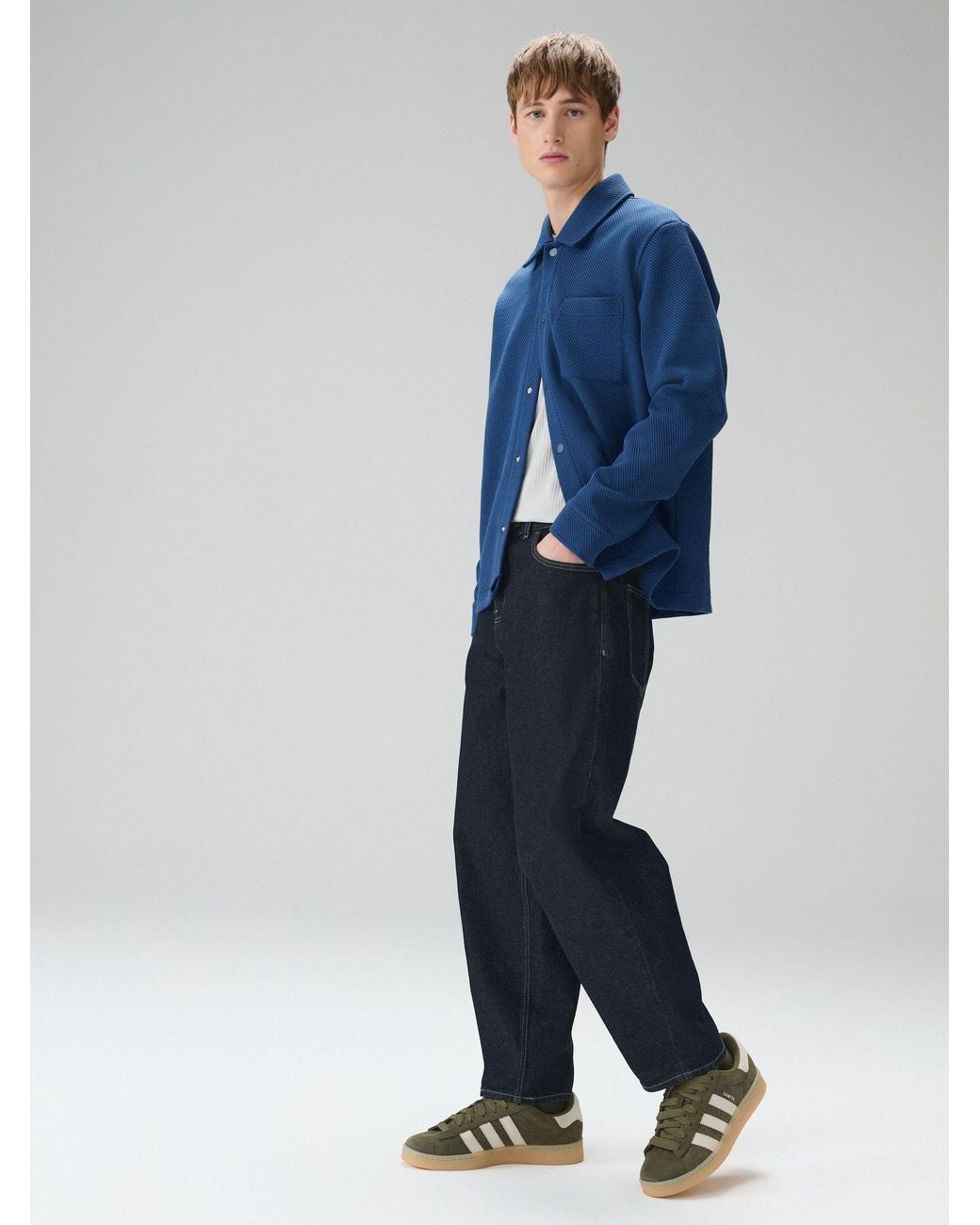 Next Blue Diagonal Texture Jersey Shacket for men