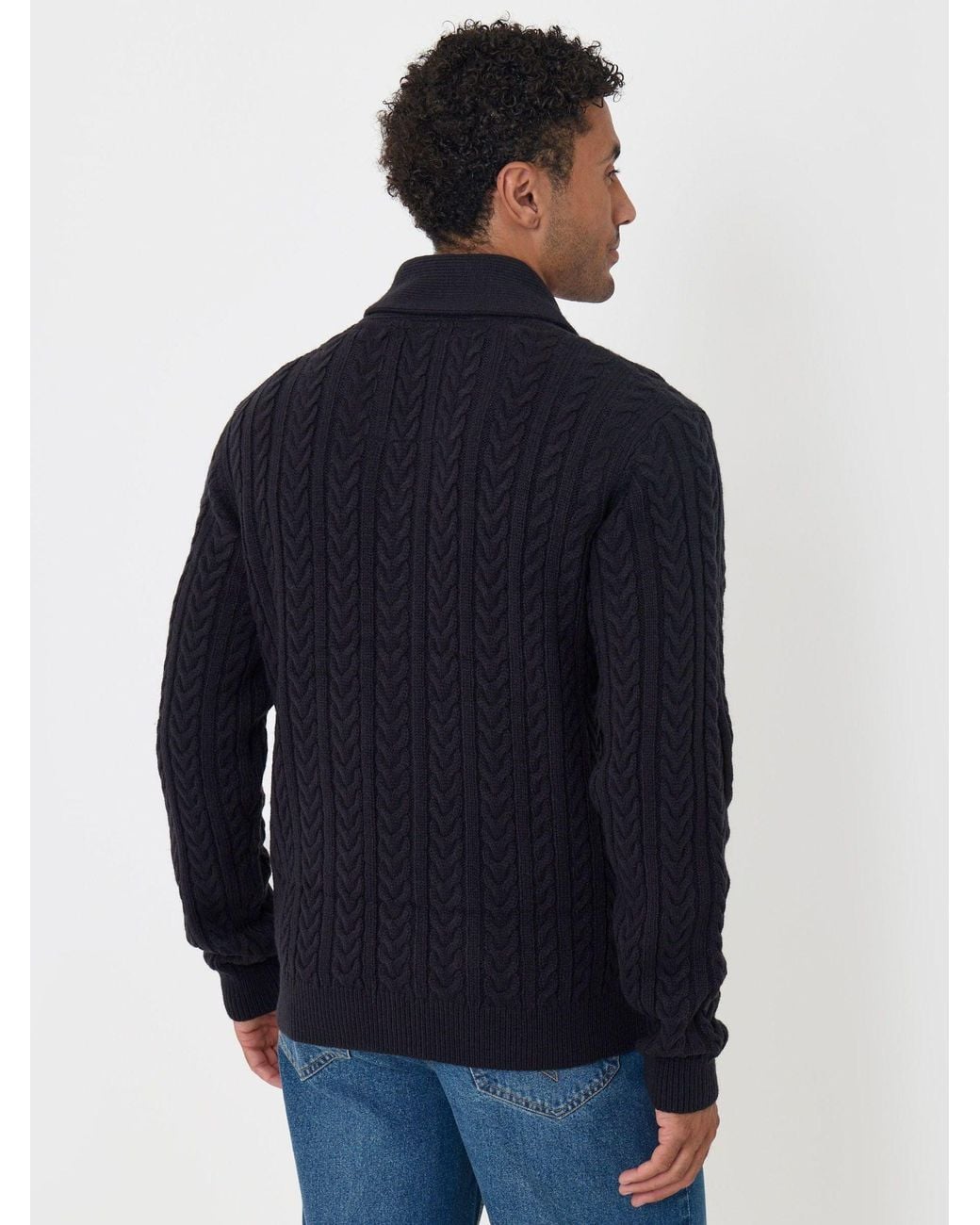 Threadbare Blue Cable Knit Shawl Cardigan for men