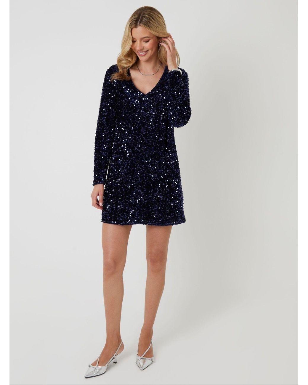 Threadbare Black Sequin Velour V-Neck Mini Dress