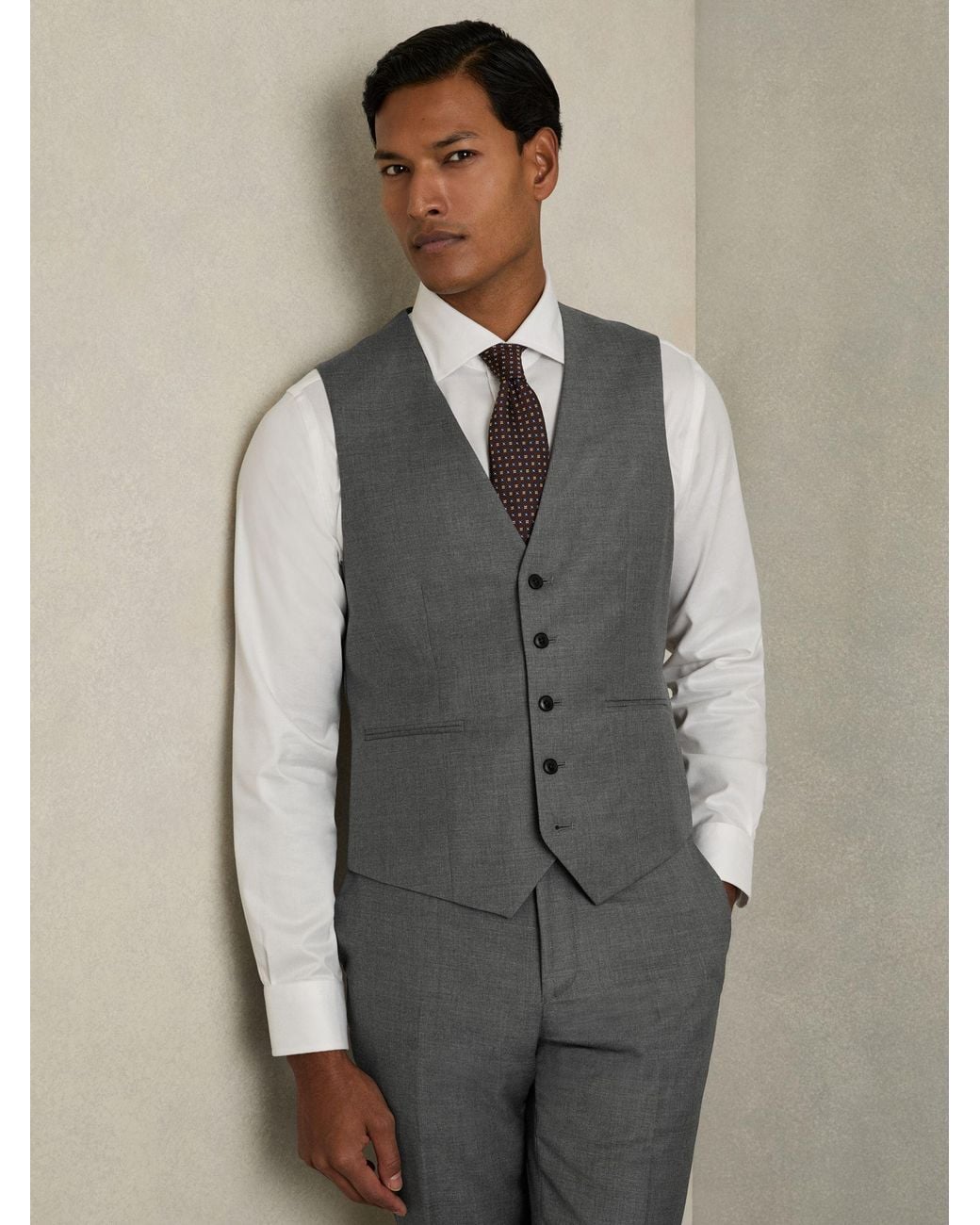 Reiss Gray Slim-Fit Wool Suit Waistcoat for men