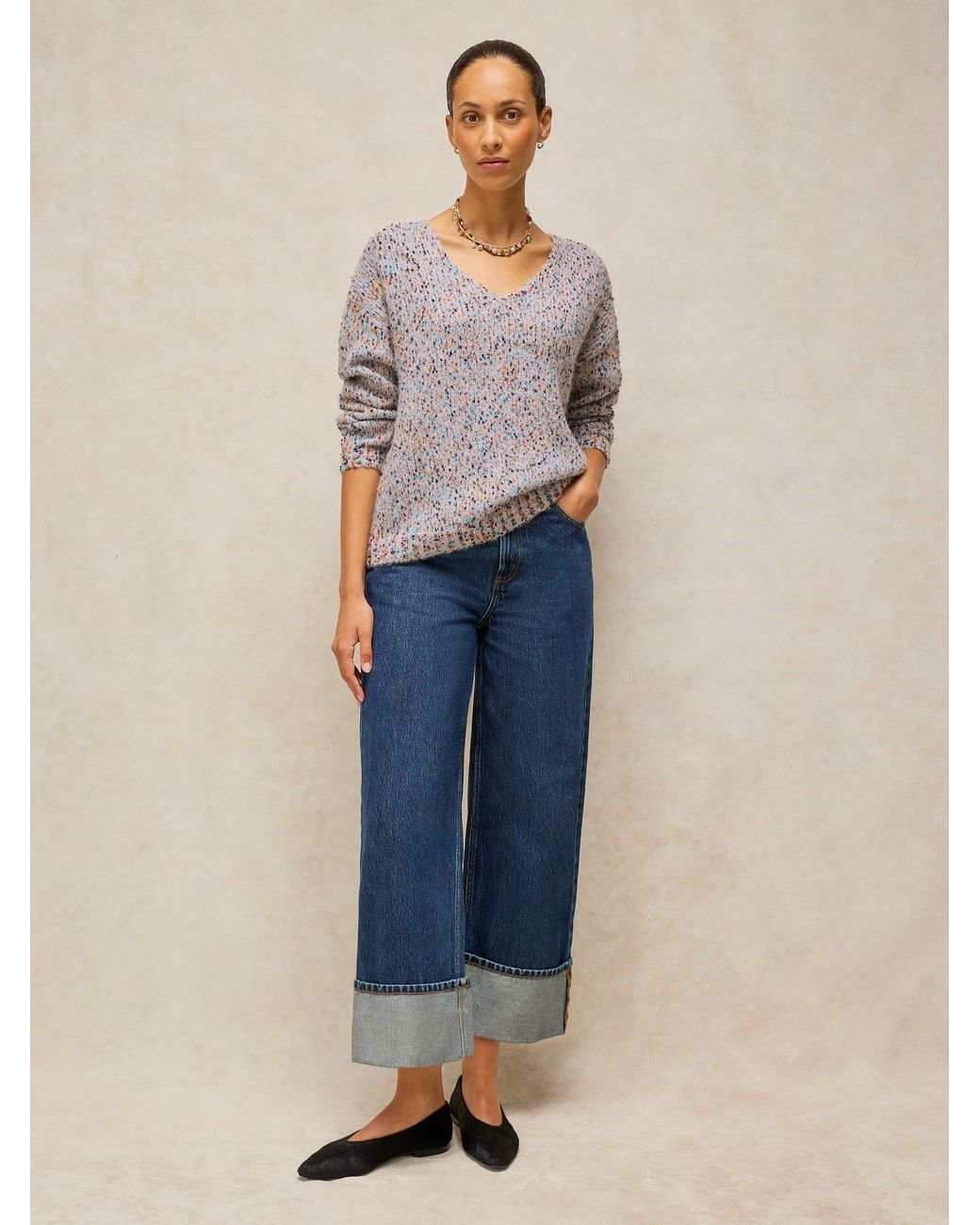 White Stuff Gray Texture V-Neck Jumper