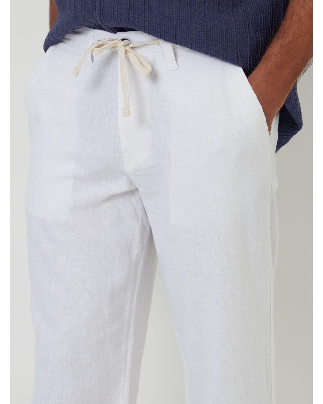 Threadbare White Linen Blend Trousers for men