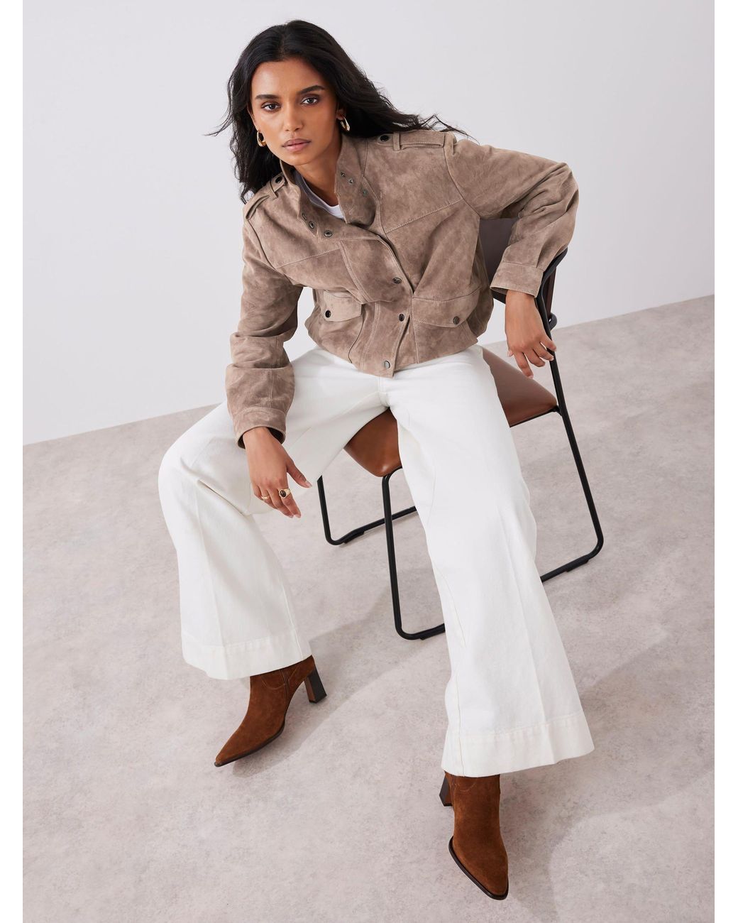 Mint Velvet Natural Suede Pilot Bomber Jacket