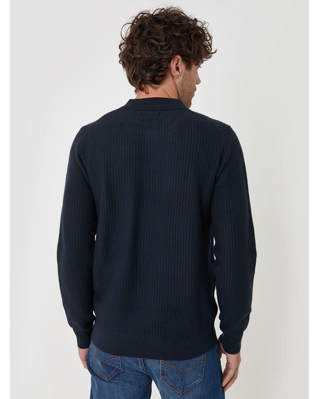 Threadbare Blue Waffle Stitch Polo Button Jumper for men