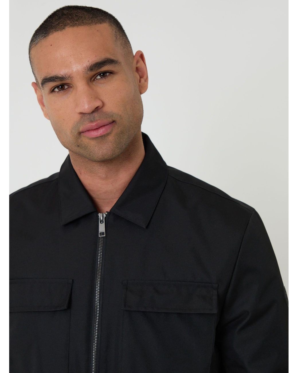 Threadbare Black Showerproof Padded Collared Zip Up Jacket for men