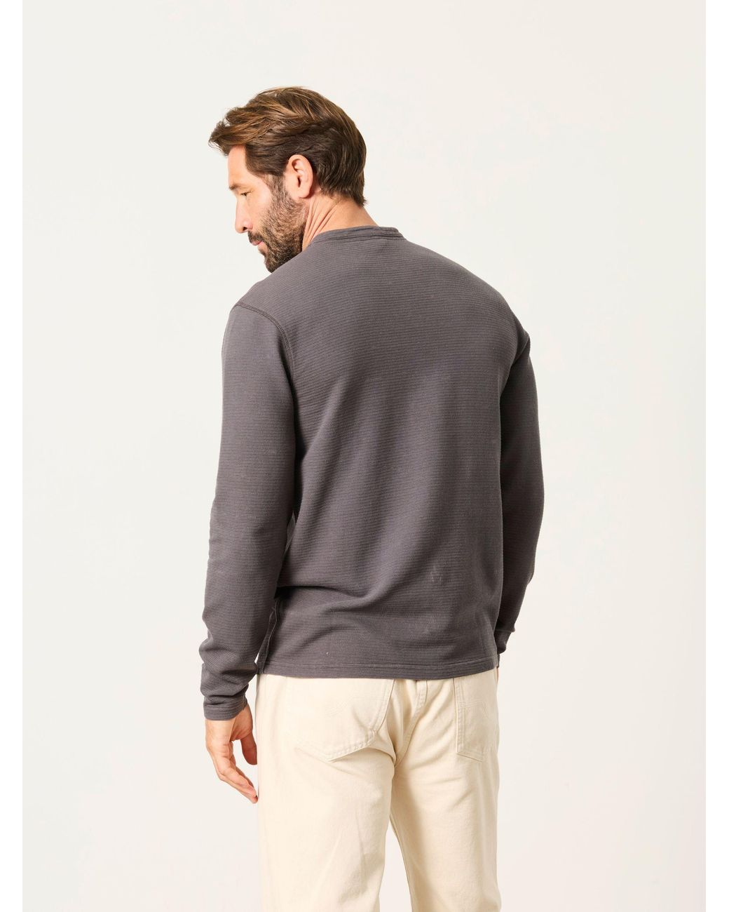FatFace Gray Henley Long Sleeve Textured T-Shirt for men