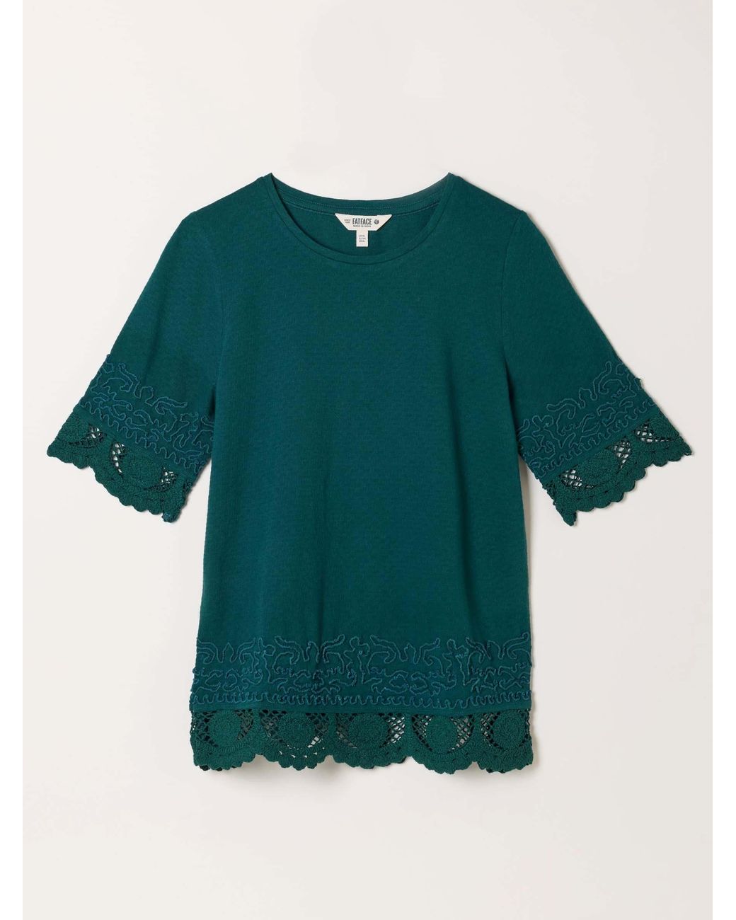 FatFace Green Chloe Crochet Detail T-Shirt