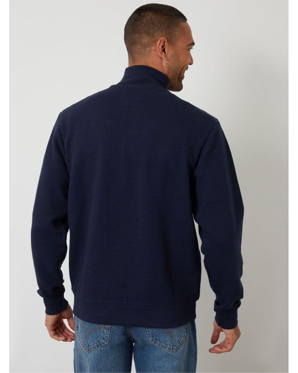 Threadbare Textured Quarter Zip Sweatshirt in Blue for Men | Lyst