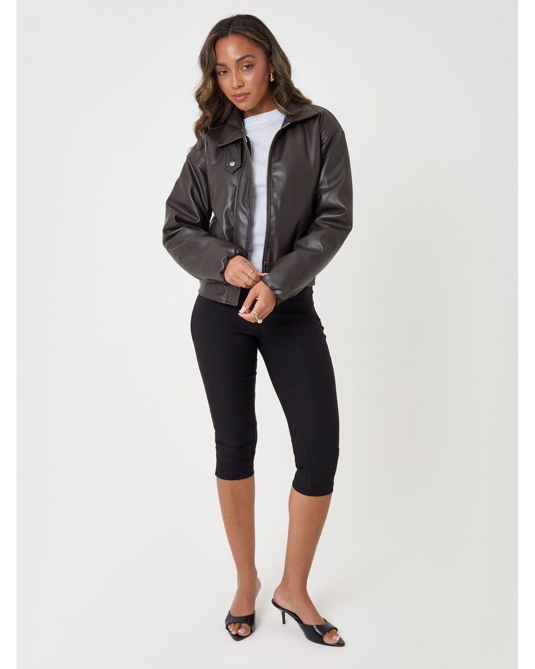 Threadbare Brown Faux Leather Bubble Bomber Jacket