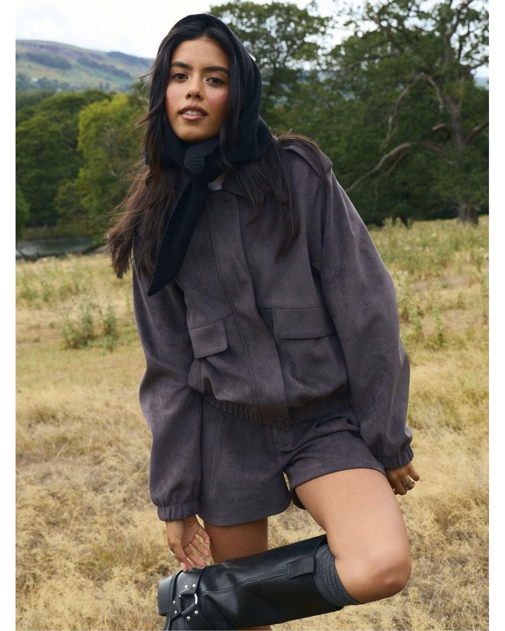 Threadbare Gray Faux Suede Collared Bomber Jacket